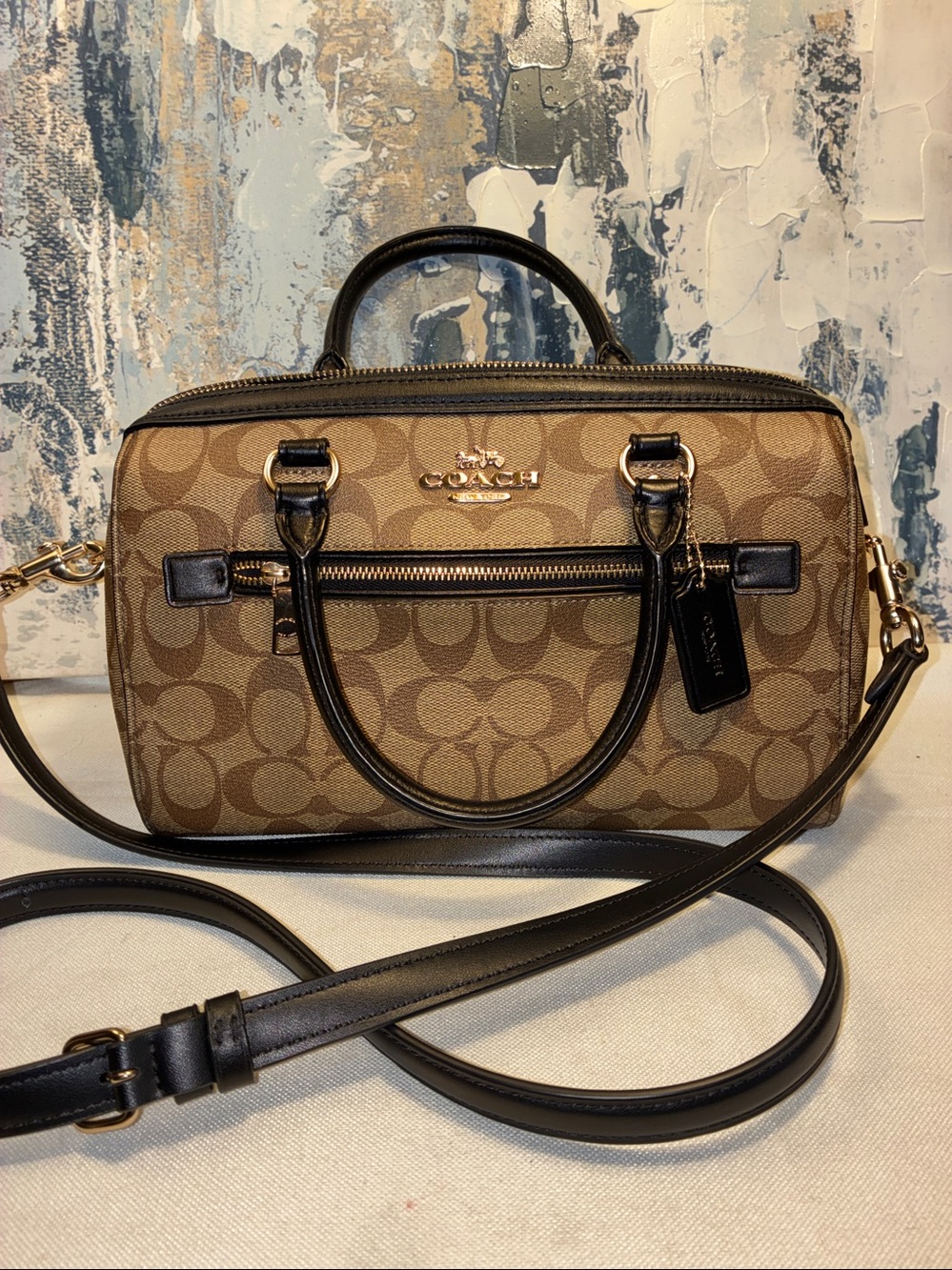 Genuine Like NEW Coach  Rowan Signature Satchel with Black Trim Medium from 2021